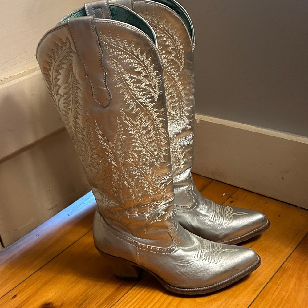 Corral Boots Metallic Silver Tall Cowboy Boots